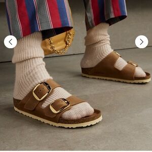 New!Birkenstock  Tan Sandals with Gold Buckles